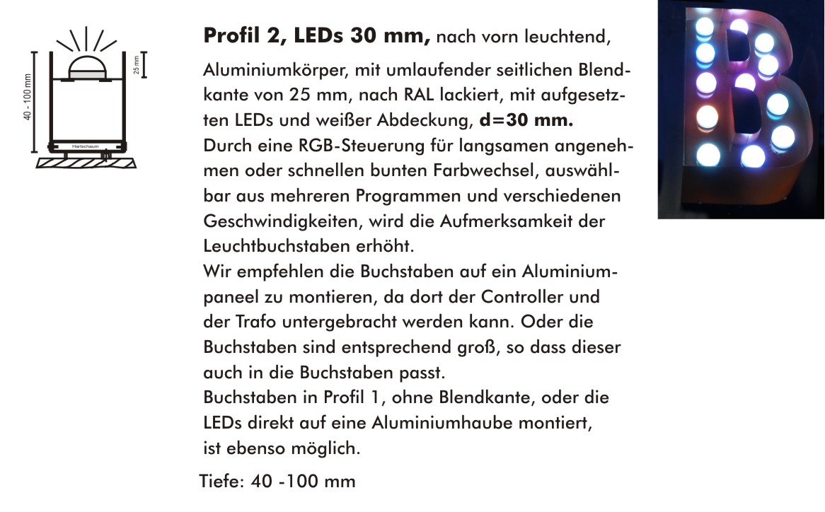 Leuchtbuchstaben mit 30 mm LED